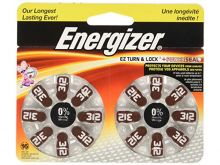 Energizer EZ Turn & Lock Size 312 160mAh 1.4V Zinc Air Hearing Aid Batteries - 16 Count Blister Pack - Mercury Free (AZ312DP16)
