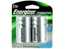 Energizer Recharge NH50-BP-2 D-cell 2500mAh 1.2V Nickel Metal Hydride (NiMH) Button Top Batteries - 2 Piece Retail Card