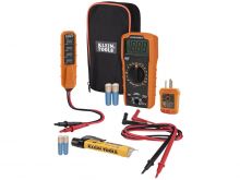 Klein Tools Electrical Test Kit (MM320KIT) Contains MM320 Multimeter with Leads, NCVT-3P No Contact Voltage Tester with Flashlight, ET45 AC DC Voltage Tester, RT210 GFCI Receptacle Tester