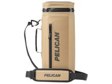 pelican dayventure sling cooler, tan, upright with strap showing