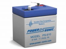 Power-Sonic PS-610 1.1AH 6V Rechargeable Sealed Lead Acid (SLA) Battery - F1 Terminal
