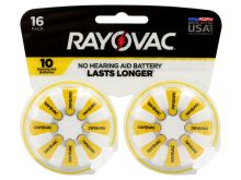 Rayovac 10-16 (16PK) Size 10 75mAh 1.45V Zinc Air Yellow Hearing Aid Batteries - 16 Piece Retail Card
