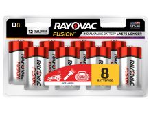 Rayovac Fusion 813-8CT D-cell 1.5V Alkaline Button Top Batteries - 8 Piece Retail Card