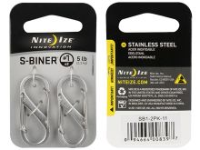 Nite Ize S-Biner - Stainless Steel Double-Gated Carabiner Clip - #1 - 2 Pack - Stainless (SB1-2PK-11)
