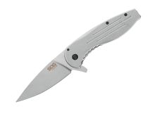 SOG Aegis FLK Folding Knife - 3.38 Inch Stonewashed Drop Point Blade - Stainless Steel - Clam Pack (14-41-02-42)