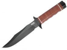 SOG Bowie 2.0 Fixed Blade Knife - 6.4-inch Straight Edge, Clip Point - Hardcased Black TiNi  - Brown Handle - Boxed (S1T-L)