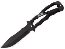 SOG Fixed Blade Throwing Knives with Paracord Handle - 4.4-inch Straight Edge, Clip Point - Hardcased Black Finish - Nylon Sheath - 3-Piece Clam Pack (F041TN-CP)