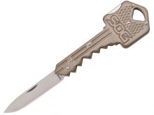 SOG Key Knife Folding Knife - 1.5-inch Straight Edge, Drop Point - Satin Finish - Brass-Colored Handle - Clam Pack (KEY102-CP)