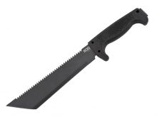SOG SOGFari 10-inch Machete - Saw / Straight Edge, Tanto - Hardcased Black Finish - Black Handle - Nylon Sheath - Clam Pack (MC04-N)