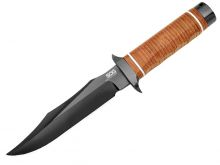 SOG Super SOG Bowie Fixed Blade Knife - 7.5-inch Straight Edge, Clip Point - Hardcased Black TiNi  - Brown Handle - Boxed (SB1T-L)