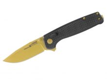 SOG Terminus XR LTE Folding Knife - 2.95 Inch Blade, Clip Point, Straight Edge - Carbon and Gold