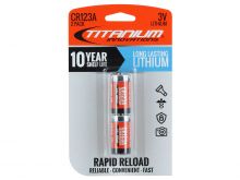 Titanium Innovations CR123A (2PK) 1600mAh 3V 3A Lithium Primary (LiMNO2) Button Top Photo Batteries, 2 Pack Rapid Reload Shrink - 2-Pack Retail Card