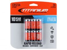 Titanium Innovations CR123A (6PK) 1600mAh 3V 3A Lithium Primary (LiMNO2) Button Top Photo Batteries, 2 Pack Rapid Reload Shrink - 6 Pack Retail Card