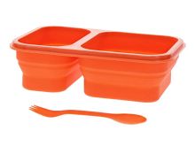 Ultimate Survival Technologies FlexWare Mess Kit 1.0 - Silicone - 2-Compartment Collapsible Food Tray with Fork/Spoon Lid Combo - Orange