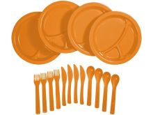 Ultimate Survival Technologies Picnic Set / Camping Dinner Set - Includes 4 x Plates, 4 x Forks, 4 x Knives and 4 x Spoons - Orange (20-02781)
