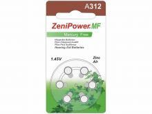 ZeniPower MF312 DF (6PK) Size A312 155mAh 1.45V Zinc Air Brown Hearing Aid Batteries - 6-Pack Retail Card