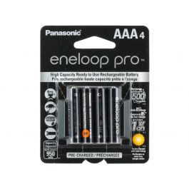 Panasonic Eneloop Pro BK-4HCCA-4BA AAA 950mAh 1.2V Low Self Discharge  Nickel Metal Hydride (NiMH) Button Top Batteries - 4 Pack Retail Card